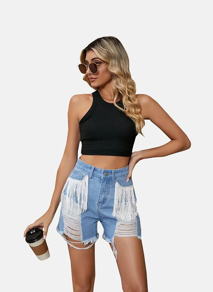 YUNIQEE Blue Mid Rise Plain Regular Fit Shorts