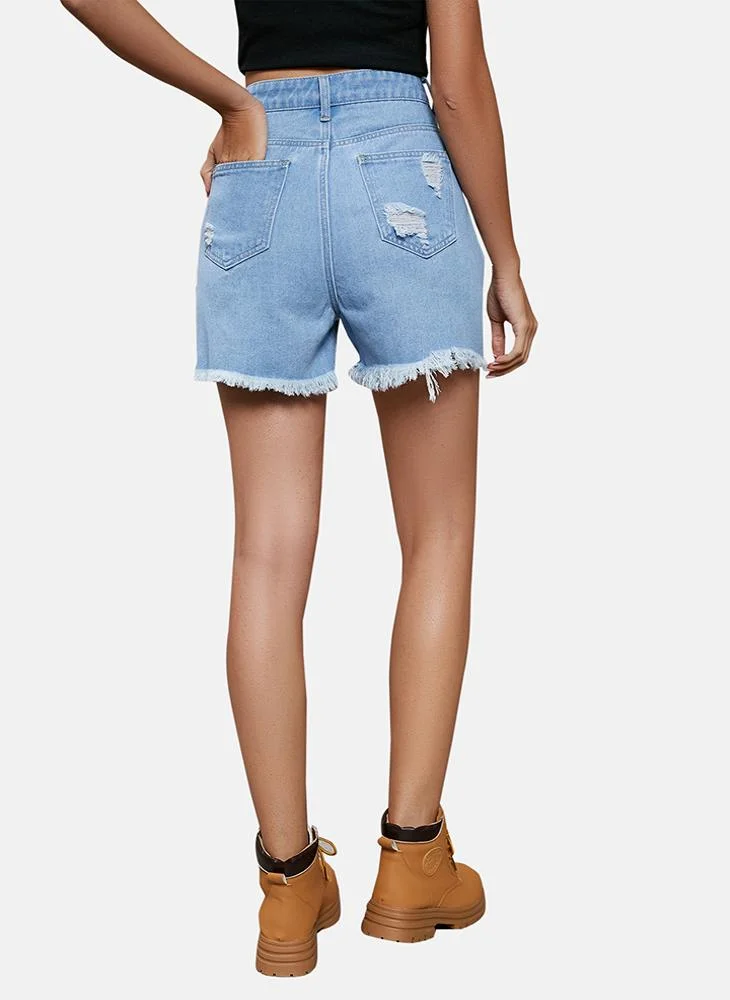 YUNIQEE Blue Mid Rise Plain Regular Fit Shorts