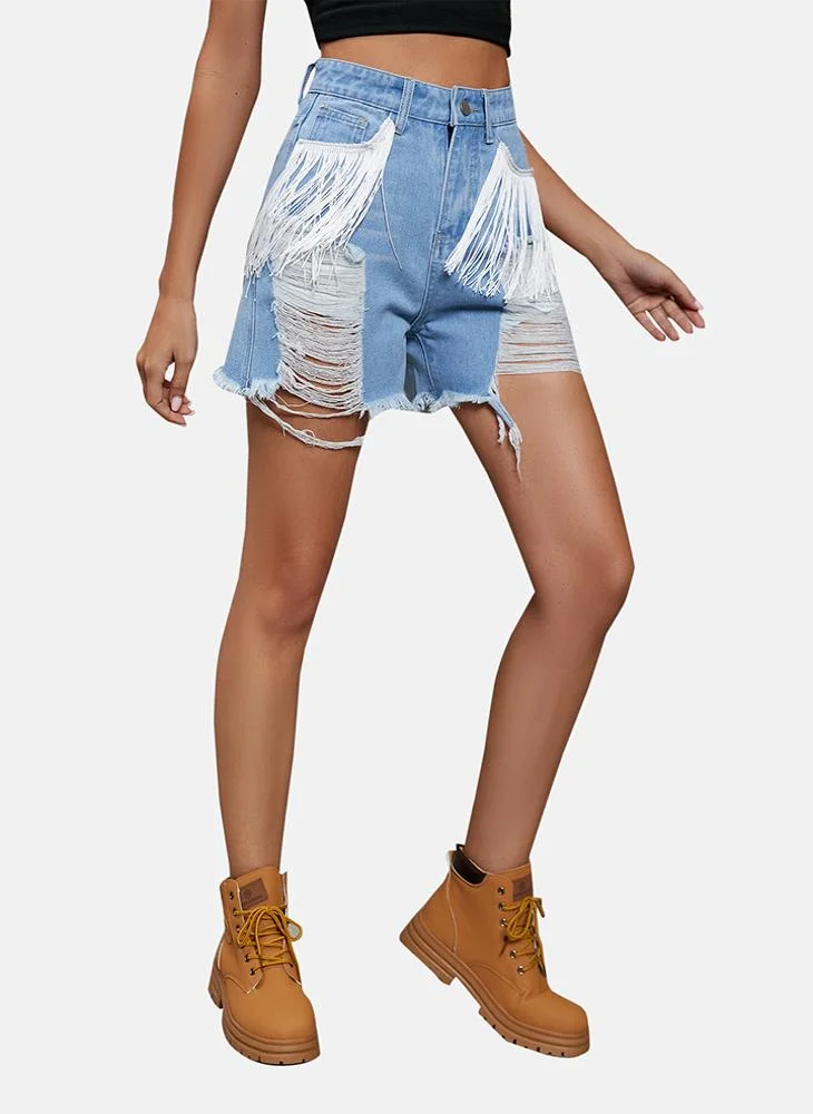 YUNIQEE Blue Mid Rise Plain Regular Fit Shorts