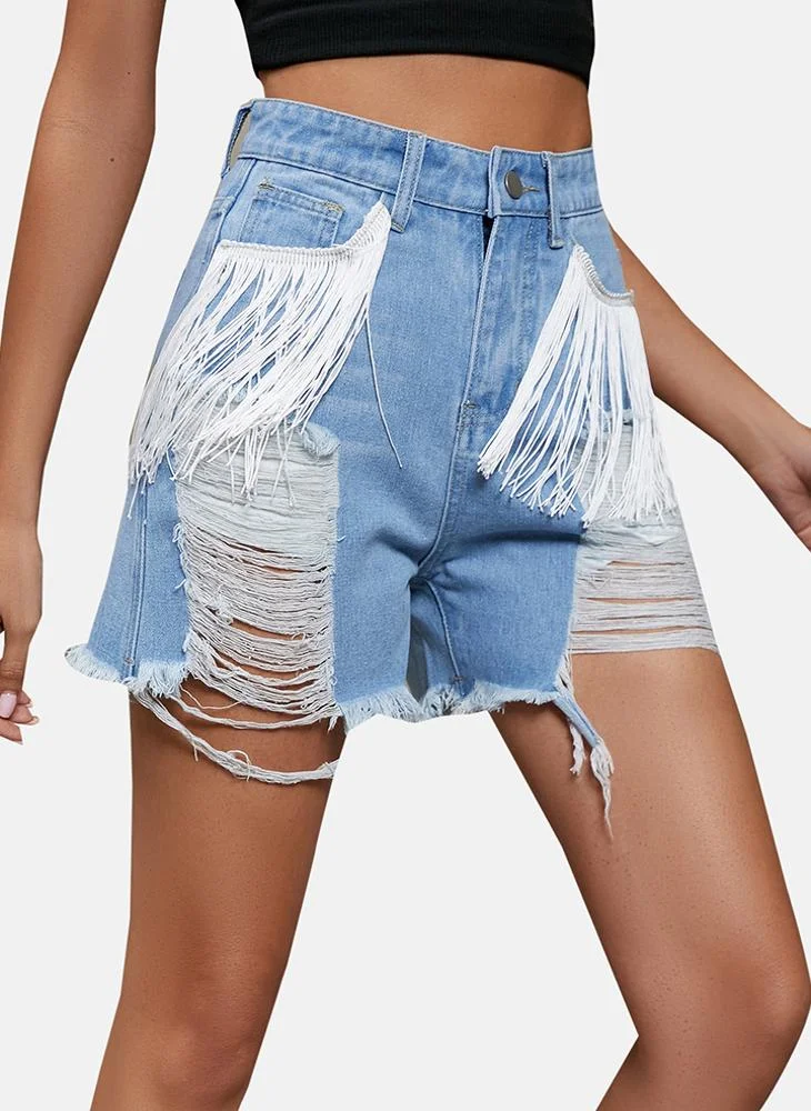 YUNIQEE Blue Mid Rise Plain Regular Fit Shorts