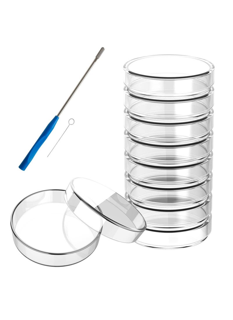Generic 90mm Glass Petri Dishes with Lids, 10 Pcs Autoclavable Lab Petri Plates with A Inoculation Loop, Reusable Glass Culture Dishes for Agar Plates, Mushroom Cultivation and Science Project  - Image 1