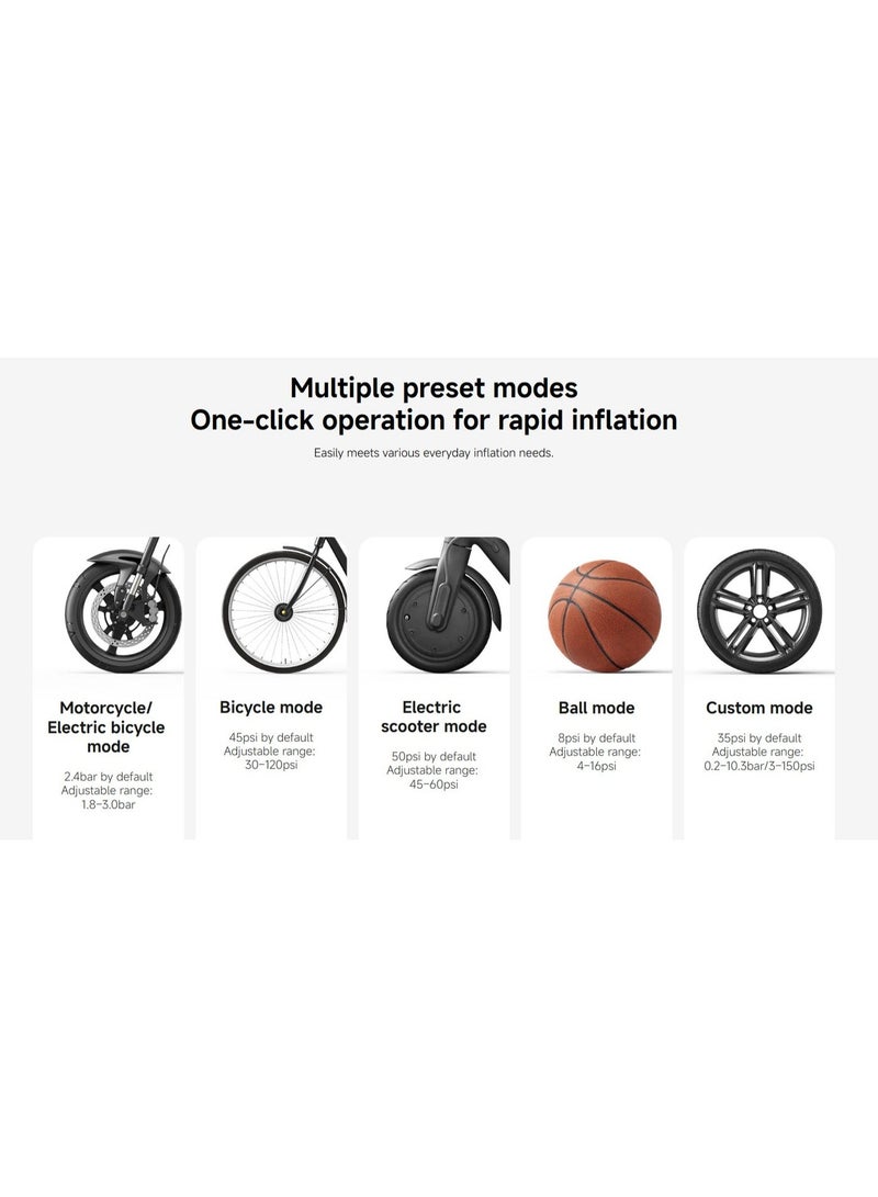 Mijia Compact Portable Electric Air Compressor, 150 PSI Mini Tyre Inflator with Auto Shut-Off, Digital Cordless Air Pump for Bike, Scooter, Motorcycle & Car Emergency, Rechargeable Air Pump with LED - Image 4