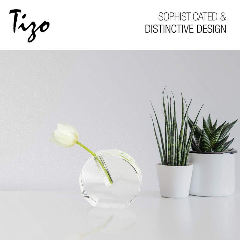 تيزو تصميم Tizo صافير أنيقة مستديرة من الزجاج الكريستال مهلة الكريستال الثقيلة الكبيرة 1.75 سميكة مستديرة المزهرية الجودة المنزل d cor (6 "" × 6.25 "× 1.75) - Image 2