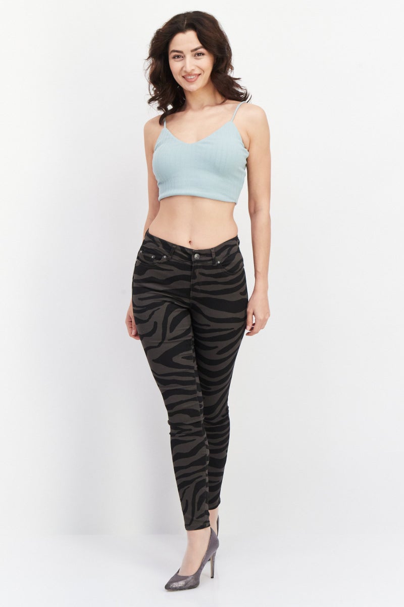 ONLY سروال نسائي بقصة عادية بنقشة حيوانات، أسود - Image 2