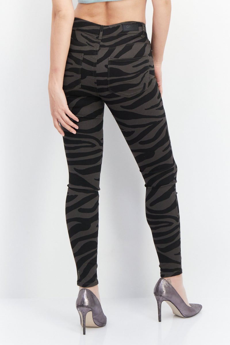 ONLY سروال نسائي بقصة عادية بنقشة حيوانات، أسود - Image 4