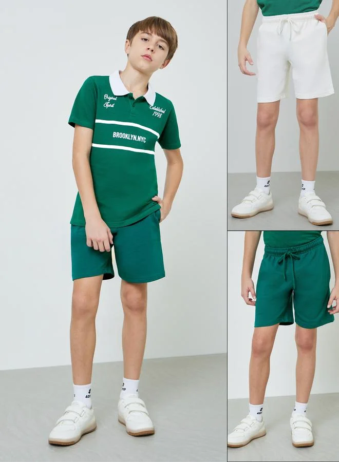 ستايلي Teens Pack Of 2 - Cotton Knitted Drawstring Shorts