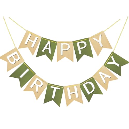 Letjolt Brown Green Happy Birthday Banner Theme Party Supplies Handmade Garland Decorations Birthday Tropical Signs Nursery Hanging Decor 13pcs - Image 1