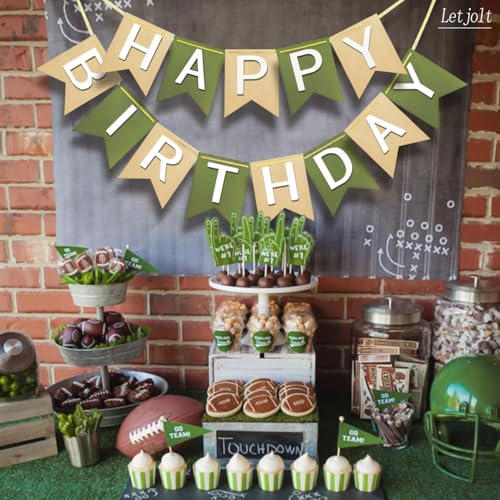 Letjolt Brown Green Happy Birthday Banner Theme Party Supplies Handmade Garland Decorations Birthday Tropical Signs Nursery Hanging Decor 13pcs - Image 3