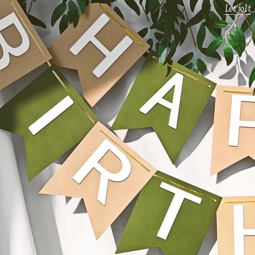 Letjolt Brown Green Happy Birthday Banner Theme Party Supplies Handmade Garland Decorations Birthday Tropical Signs Nursery Hanging Decor 13pcs - Image 5