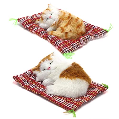 Coolayoung 2Pcs Sleeping Cat on Pad Doll Toy Cute Mini Kitten on Pad with Meows Sounds Decor Hand Toy Gift for Kids Boys Girls - Image 1