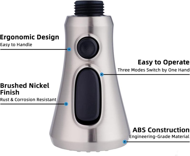 Hibbent Pull Down Spray Head for Kitchen Faucet, NSF/ANSI/CAN 61 & CUPC Certified 3-Function Spray Nozzle, 15 Adapters, Sink Faucet Head Replacement Compatible with Moen, Delta, Kohler, Brushed Nickel - Image 3
