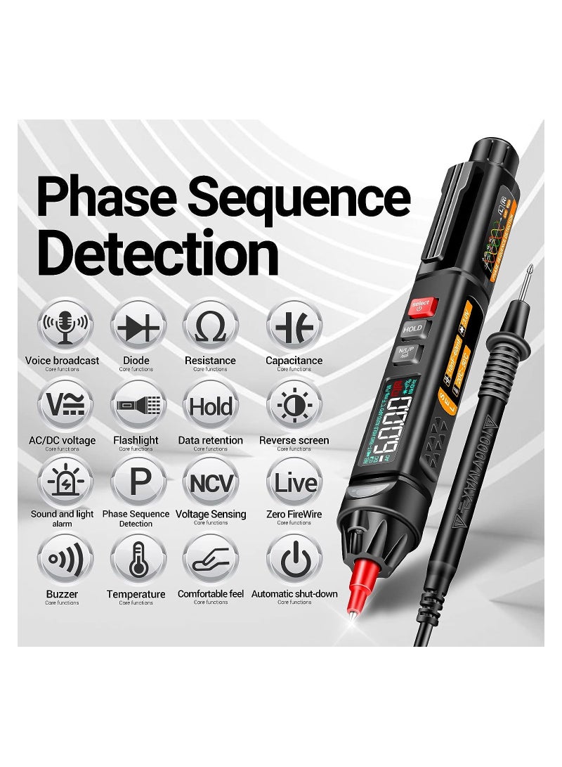 Cobest Pen Type Digital Multimeter AC/DC Voltage Tester, 6000 Counts Intelligent Professional Current Meter Non-Contact Voltmeter Sensor Pen, Test with Resistance Continuity Capacitance Diode Live Wire - Image 5