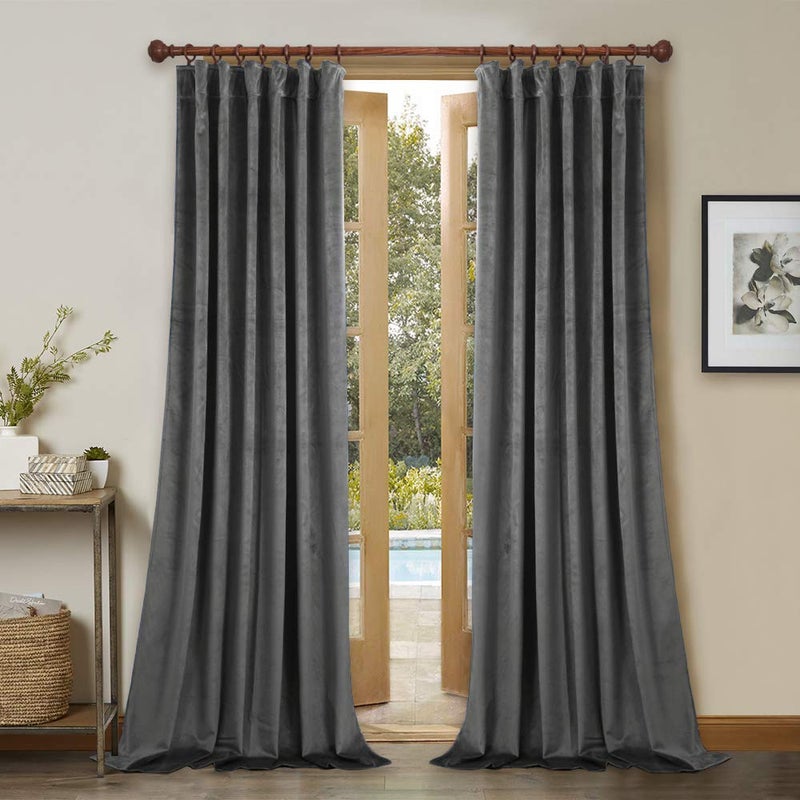 StangH Blackout Velvet Curtains 120inch  Extra Long Elegant Velvet Insulated Drapes for High Ceiling Full Covering Privacy Room Divider Drapery for Shared Space Grey W52 x L120 2 Pcs
