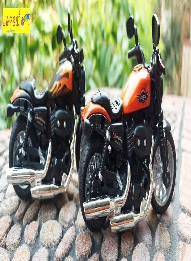 JAPSI Die-Cast Motorcycle Model, Pull-Back Sports Bike, Orange and Black, Collector's Edition | - Image 2