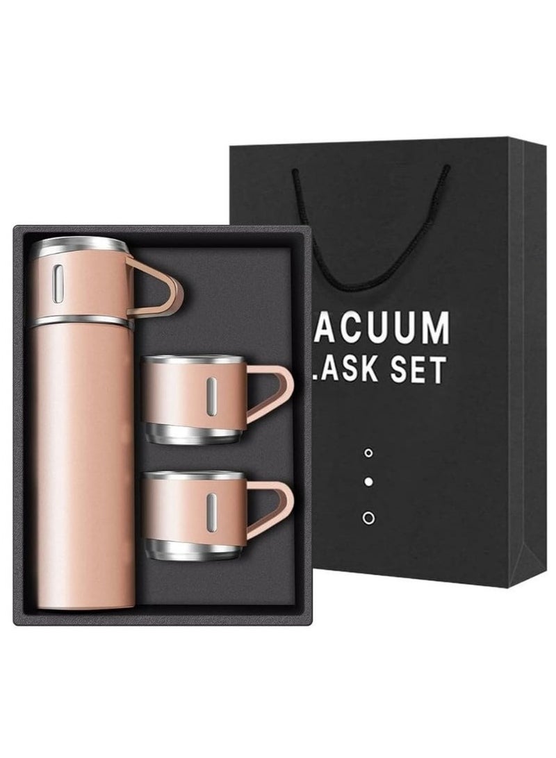 Vacuum Flask Original 500ml Thermos Mug with 3 Cups, Thermal Bottle, Vacuum Insulated Tea Coffee Thermos 304 Stainless Steel Travel Mug for Hot and Cold Drinks, Perfect for Kids and Babies. Leakproof Design and Great Gift for Outdoor, Office, Home, Sports - Coffee Mug Nescafe Cappuccino Tea - Car Seat Mug - Coffee Mug - Double Wall Stainless Steel Insulated - Vacuum Insulated Stainless Steel Double Wall Thermal Cup for Tea Coffee Travel - Thermos Set with 3 Cups - Stainless Steel Vacuum Insulated Water Bottle - Insulated Flask Set with 3 Cups - Image 1