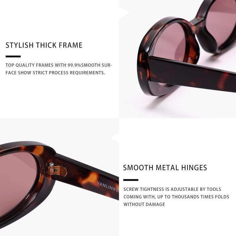 VANLINKER Polarized Retro Oval Sunglasses for Women and Men Small 90s Style VL9580 - Image 3