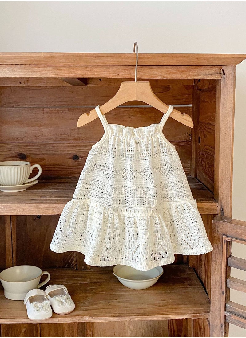 Bafanou Kids Solid Summer Dress Baby Girls Hollow Clothing Toddler Sleeeless Dress  - Image 5