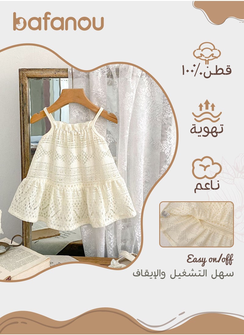 Bafanou Kids Solid Summer Dress Baby Girls Hollow Clothing Toddler Sleeeless Dress  - Image 2
