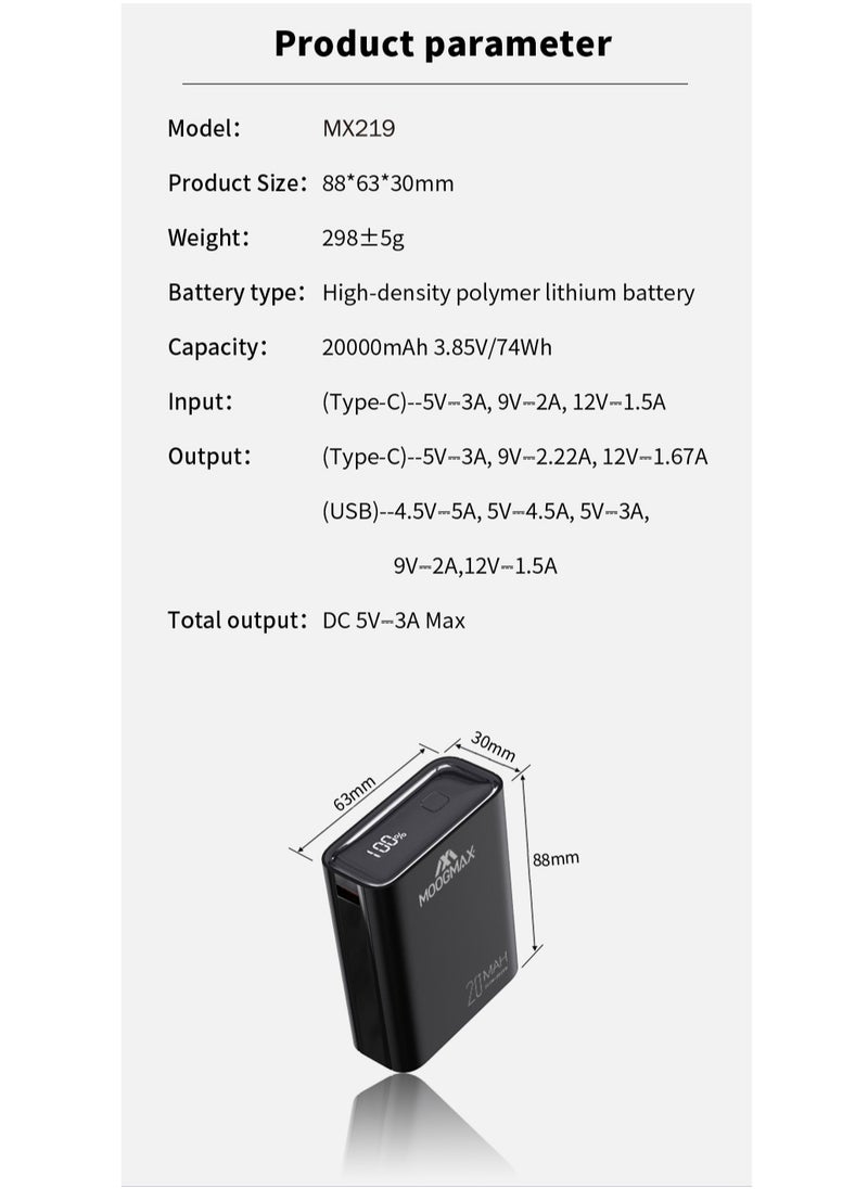 Marvel power bank 20000mAh with 22.5W, and an elegant design, small Mini size and weight, two ports (Type-C) & (USB-A), portable power bank fast charging, and a digital display screen. Gradient Green color