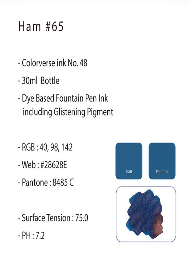 Colorverse Traiblazer in Space Ham#65 Glistening Series Under The Shade – Dark Blue Ink 30ml Fountain Pen Ink Bottle Dye Based Including Glistening Pigment for Dip Pen, Fountain Pen Nontoxic (NO.48) - Image 4