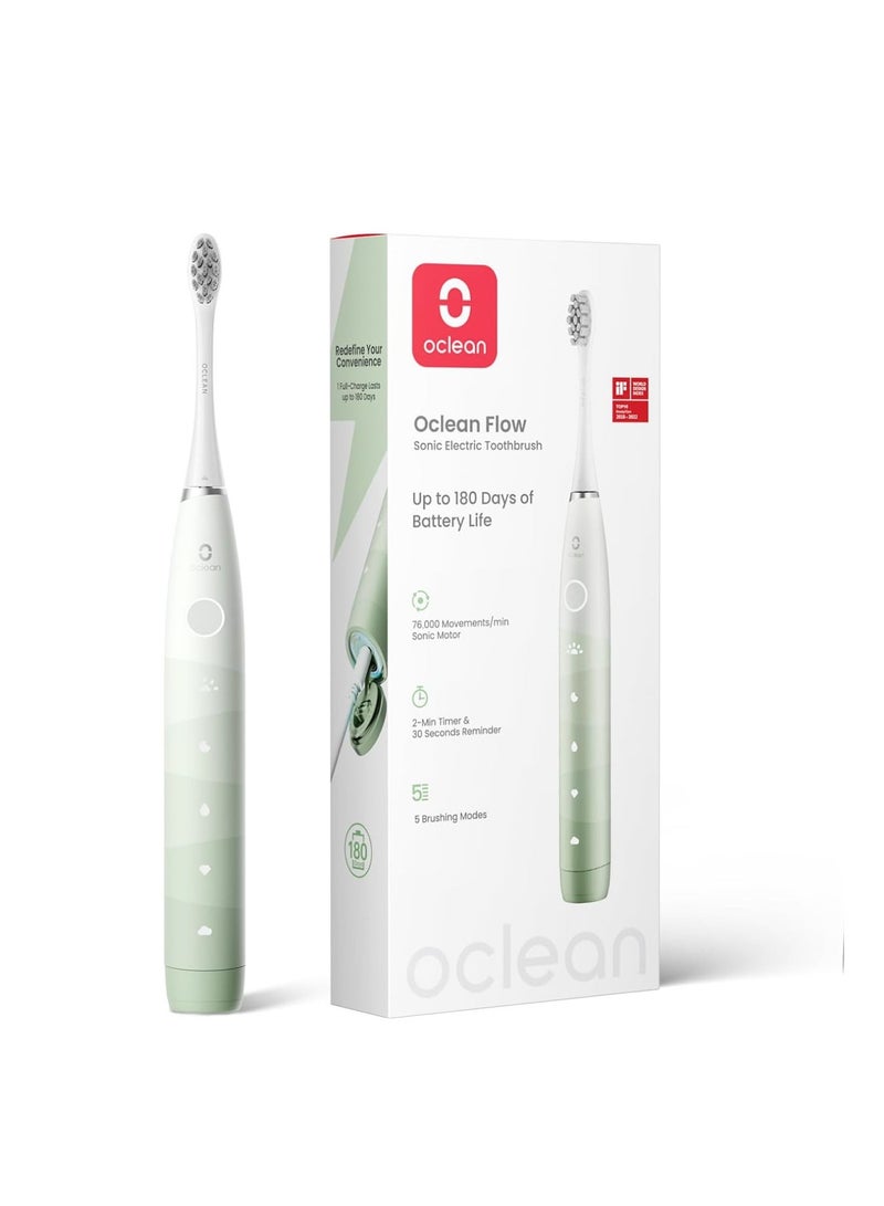 Oclean Flow Smart Sonic Electric Toothbrush — Green — 5 Brushing Modes – 180 - Day Battery – Deep Clean - Image 1