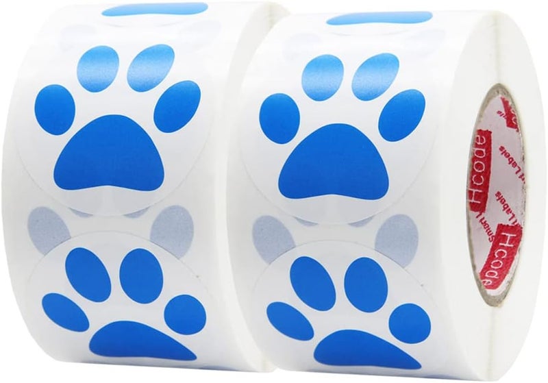 1.5" Round Blue Bear Paw Print Stickers Dog Puppy Bear Paw Stickers 500 Pieces per Roll (Blue, 2 roll)