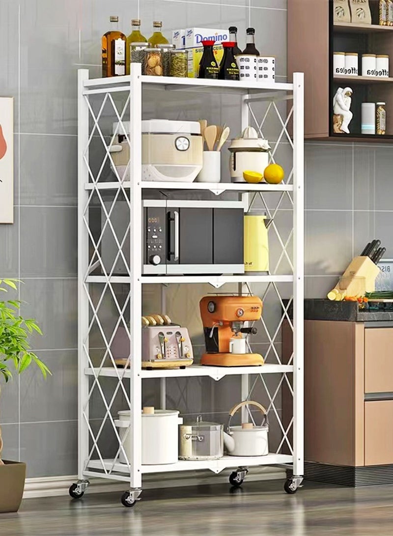 ميشيدا رف مطبخ قابل للطي ومنظمات من 5 طبقات، خزانة مطبخ معدنية، رف تخزين متعدد الوظائف بعجلات - Image 3