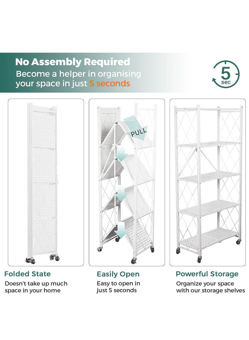 ميشيدا رف مطبخ قابل للطي ومنظمات من 5 طبقات، خزانة مطبخ معدنية، رف تخزين متعدد الوظائف بعجلات - Image 5