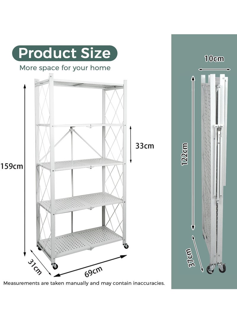 ميشيدا رف مطبخ قابل للطي ومنظمات من 5 طبقات، خزانة مطبخ معدنية، رف تخزين متعدد الوظائف بعجلات - Image 4