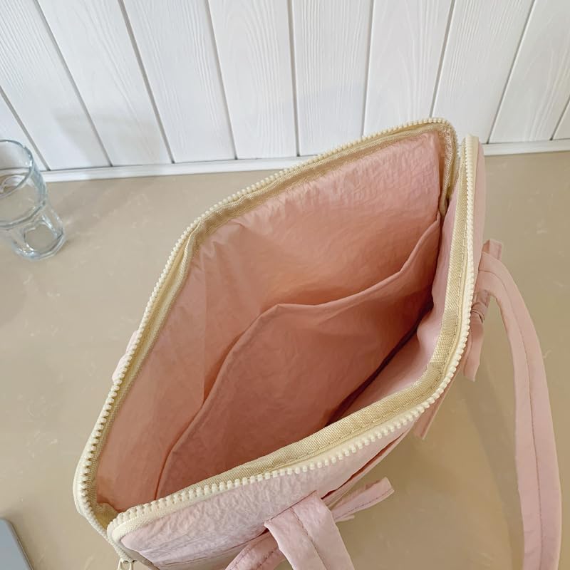 Girls' Cream Colored 14 Inch Laptop Bag Style Bow Design Versatile Commuting Tote ，Compatible for Office And Travel - Image 2