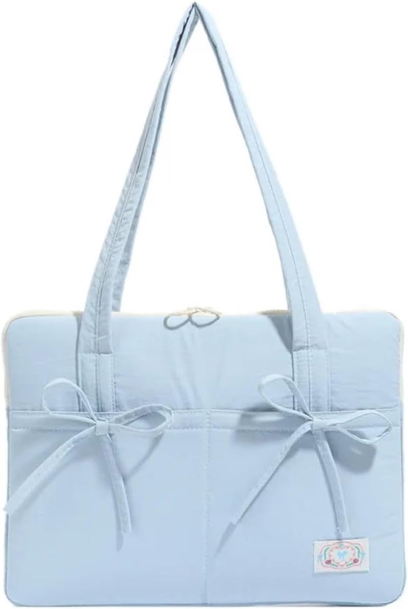 Girls' Cream Colored 14 Inch Laptop Bag Style Bow Design Versatile Commuting Tote ，Compatible for Office And Travel - Image 1