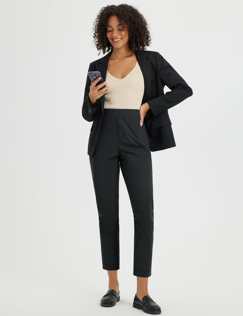 baleaf Womens Pants Petite Travel Pants Stretchy Work Pants Dressy Business Casual Slacks Golf Airport Clothing Summer Black XL - Image 3