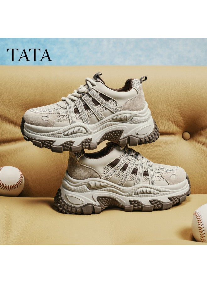 Tata  Spring Fashion Casual Versatile Women's Dad Sneakers Beige/brown (single Lining) Size 39 - Image 1