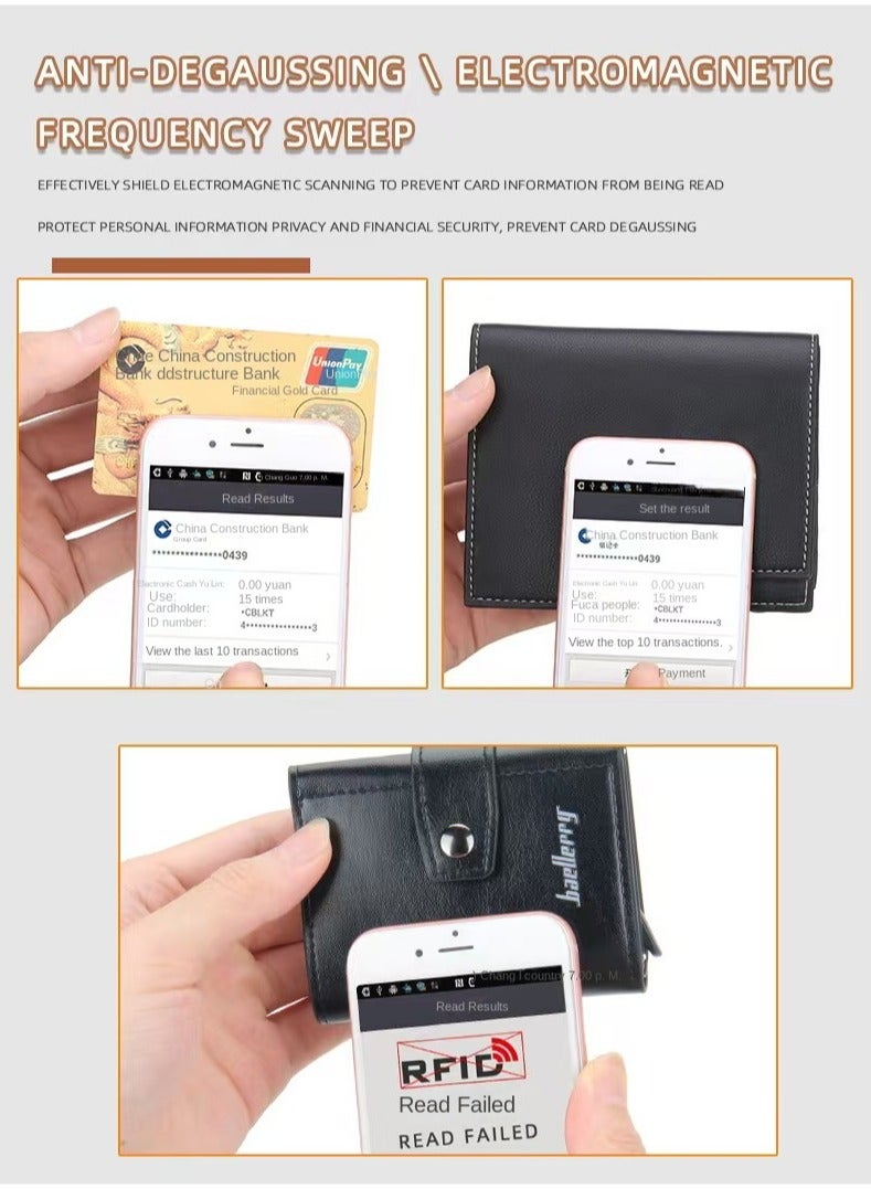 بايلليري باليريحامل بطاقات للرجال، حامل بطاقات بإبزيم مرن تلقائي، حامل بطاقات RFID معدني جديد من الألومنيوم（بني）  - Image 4
