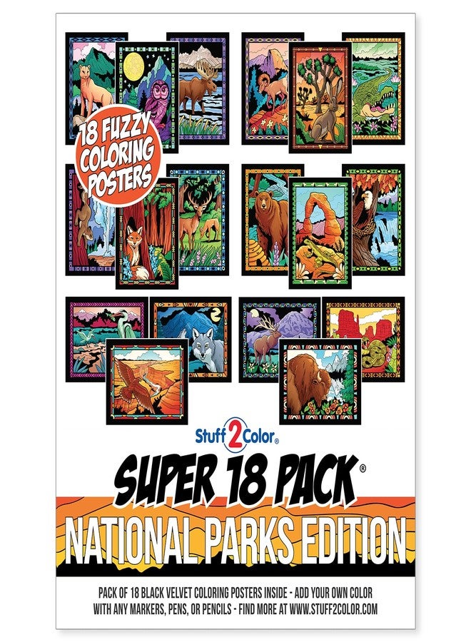 Stuff2Color Super Pack of 18 Fuzzy Velvet Coloring Posters (National Parks Edition) - Great for Family Time, Arts & Crafts, Travel, At Home, Care Facilities [All Ages: Girls, Boys, Adults, Toddlers, Teens] - Image 1
