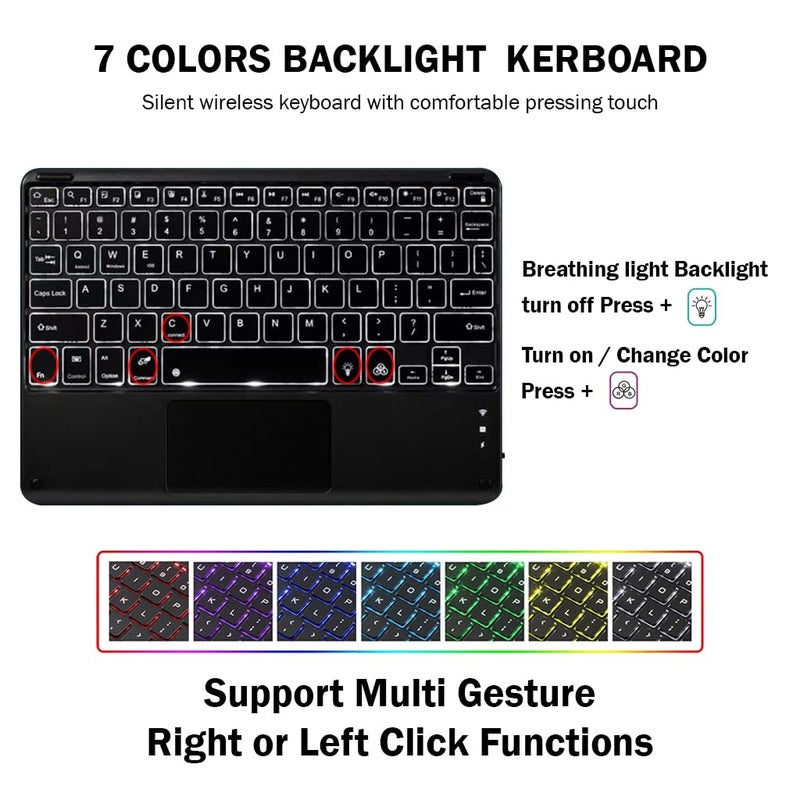 TECPHILE RY812 Keyboard Case Cover for Honor Pad 8 12 inch Tablet with High Sensitive Touchpad, 7 Color Backlit, Pencil Holder, Detachable Wireless Bluetooth Keyboard Protective Case Folio - Image 5