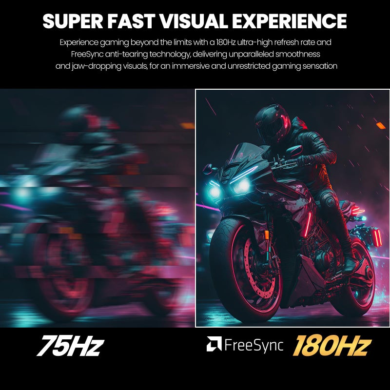 CRUA 24.5Inch Gaming Monitor 165Hz/180Hz, FHD(1920x1080P) 120% sRGB Computer Monitor, Height/Pivot/Swivel/Tilt Adjustable Vertical Monitor, Support FreeSync, DP,HDMI, Wall Mount (75mmX75mm) - Image 4