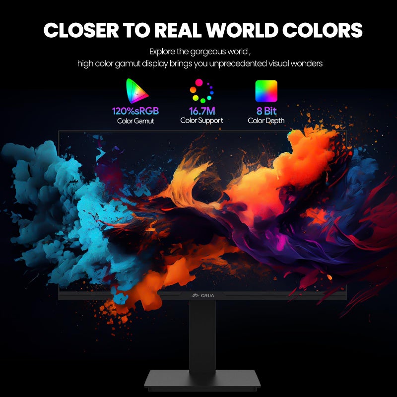 CRUA 24.5Inch Gaming Monitor 165Hz/180Hz, FHD(1920x1080P) 120% sRGB Computer Monitor, Height/Pivot/Swivel/Tilt Adjustable Vertical Monitor, Support FreeSync, DP,HDMI, Wall Mount (75mmX75mm) - Image 3