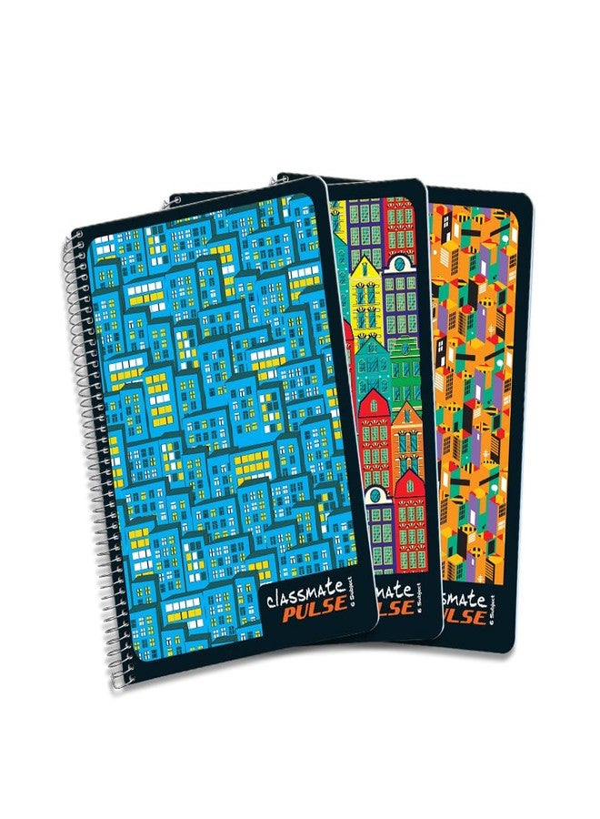 Classmate Pulse 6 Subject Spiral Notebook - Pack of 3 | Unruled | 300 Pages | 24.0cm x 18.0cm | Attractive Cover Designs | Soft Cover | Notebooks for College Students - Image 1