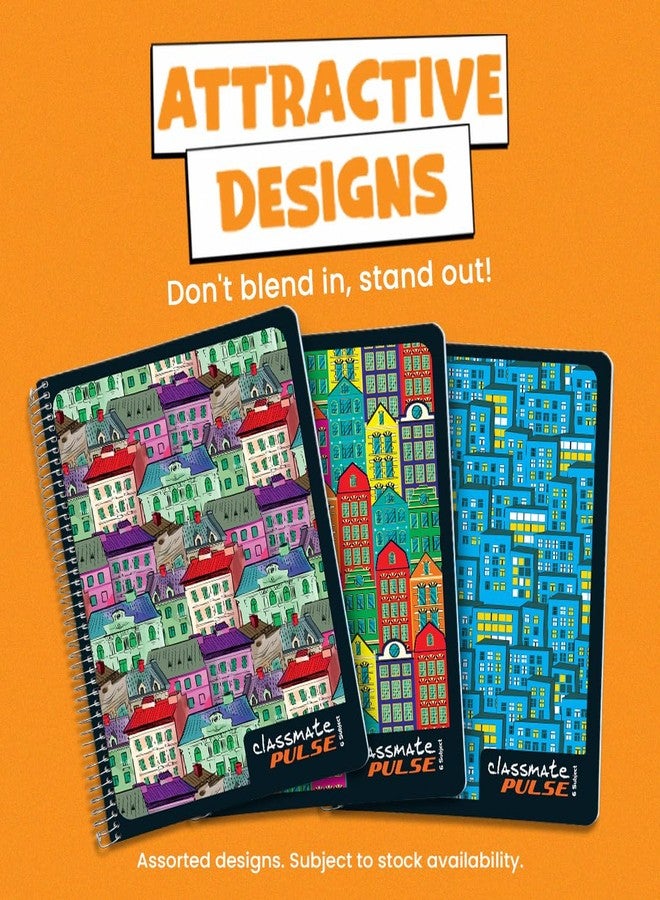 Classmate Pulse 6 Subject Spiral Notebook - Pack of 3 | Unruled | 300 Pages | 24.0cm x 18.0cm | Attractive Cover Designs | Soft Cover | Notebooks for College Students - Image 4