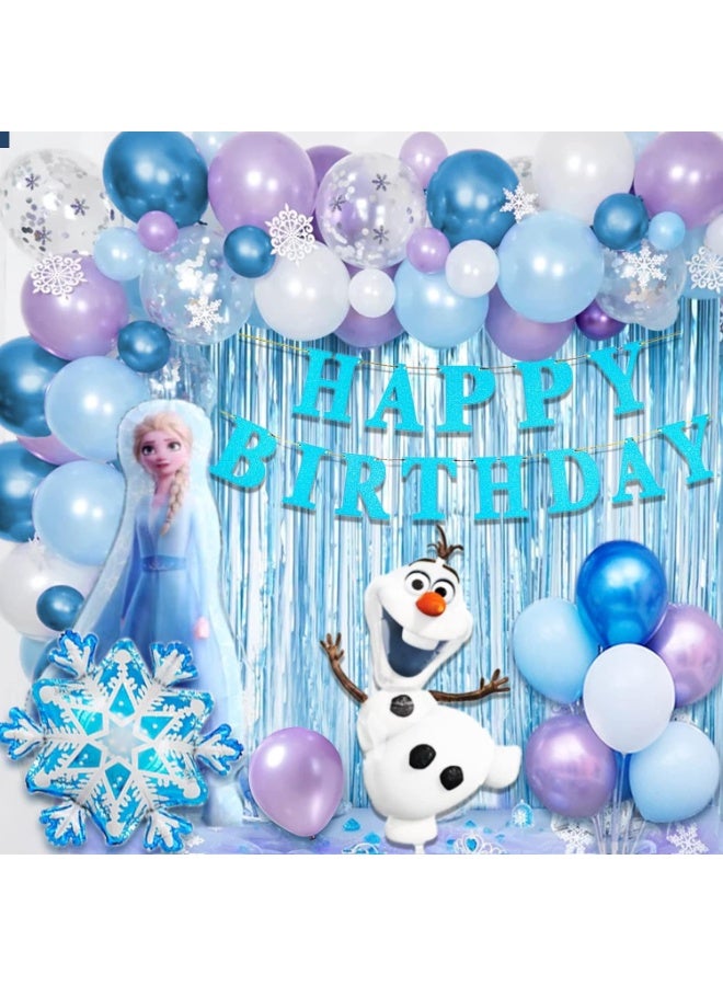 KOWVOWZ Frozen Party Decorations Set, Frozen Birthday Party Supplies, Elsa Birthday Party Decoration with Snowflakes Confetti Balloons Frozen Banner Frozen Foil Balloons for Girl - Image 1