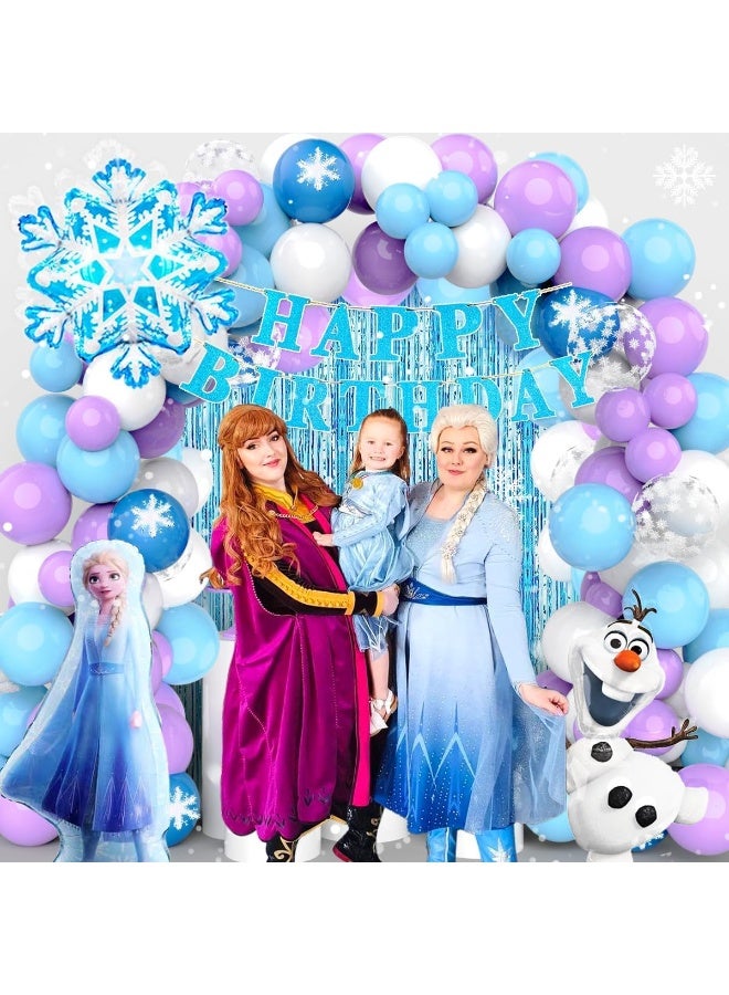 KOWVOWZ Frozen Party Decorations Set, Frozen Birthday Party Supplies, Elsa Birthday Party Decoration with Snowflakes Confetti Balloons Frozen Banner Frozen Foil Balloons for Girl - Image 4