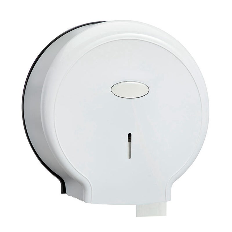 Jumbo Toilet Paper Roll Dispenser: White No-punching Wall Mount - Space Saving Waterproof Stylish Design for Bathroom Toilet Use - Image 1