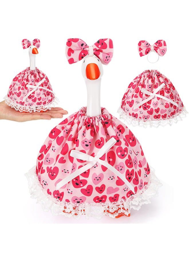 Simlakey 1 Set Valentines Day 7 Inch Mini Desk Goose Outfits Romantic Dress and bow Hat Valentines desk goose Costume Magnetic Geese Key Holder Costume for Duck Statue Decor (Smiling) - Image 1