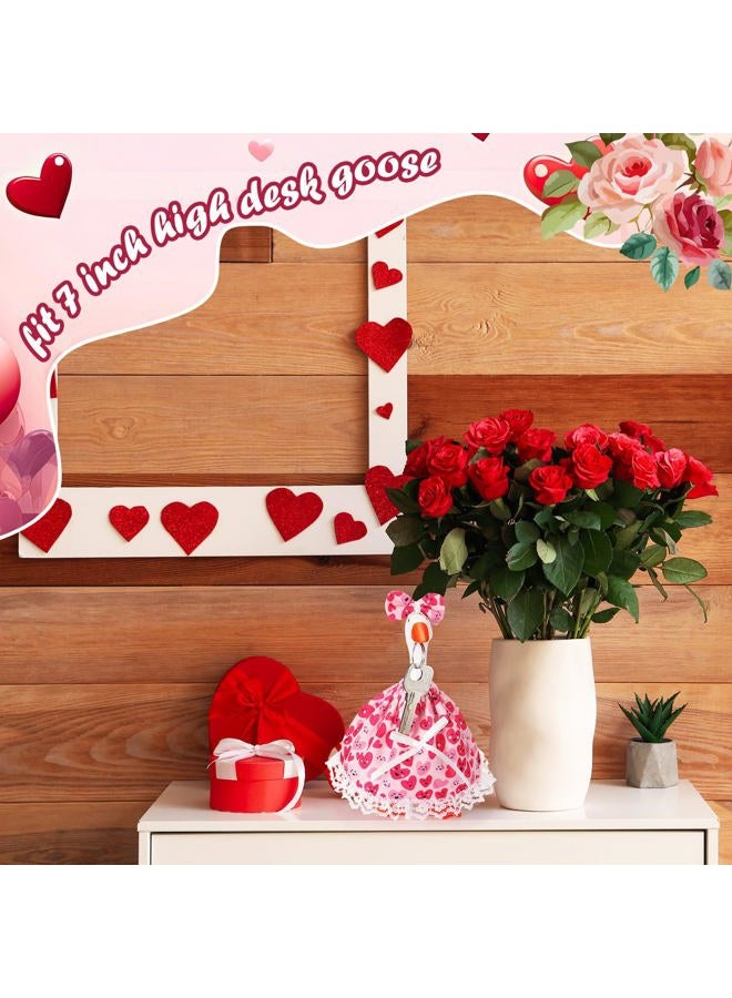 Simlakey 1 Set Valentines Day 7 Inch Mini Desk Goose Outfits Romantic Dress and bow Hat Valentines desk goose Costume Magnetic Geese Key Holder Costume for Duck Statue Decor (Smiling) - Image 5