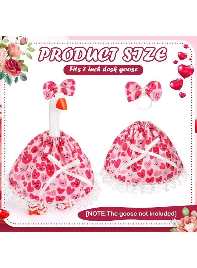 Simlakey 1 Set Valentines Day 7 Inch Mini Desk Goose Outfits Romantic Dress and bow Hat Valentines desk goose Costume Magnetic Geese Key Holder Costume for Duck Statue Decor (Smiling) - Image 2