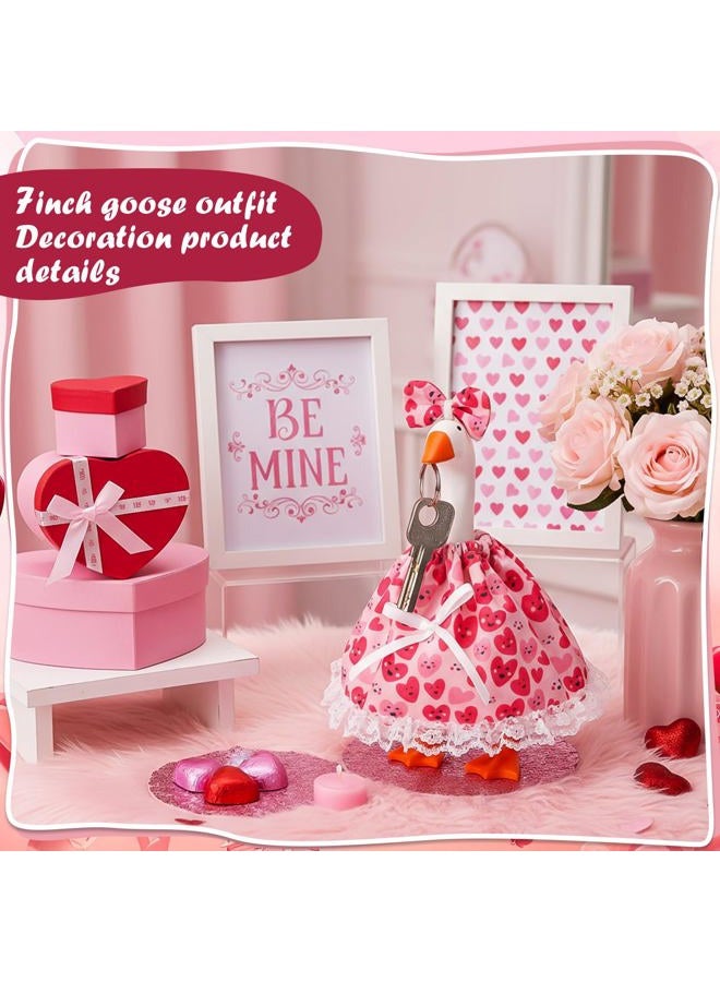 Simlakey 1 Set Valentines Day 7 Inch Mini Desk Goose Outfits Romantic Dress and bow Hat Valentines desk goose Costume Magnetic Geese Key Holder Costume for Duck Statue Decor (Smiling) - Image 4