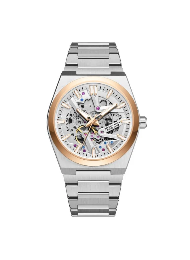بيفرلي هيلز بولو كلوب BEVERLY HILLS POLO CLUB BP3731X.530 Men's Automatic Skeleton Display Watch & Metal Strap Silver