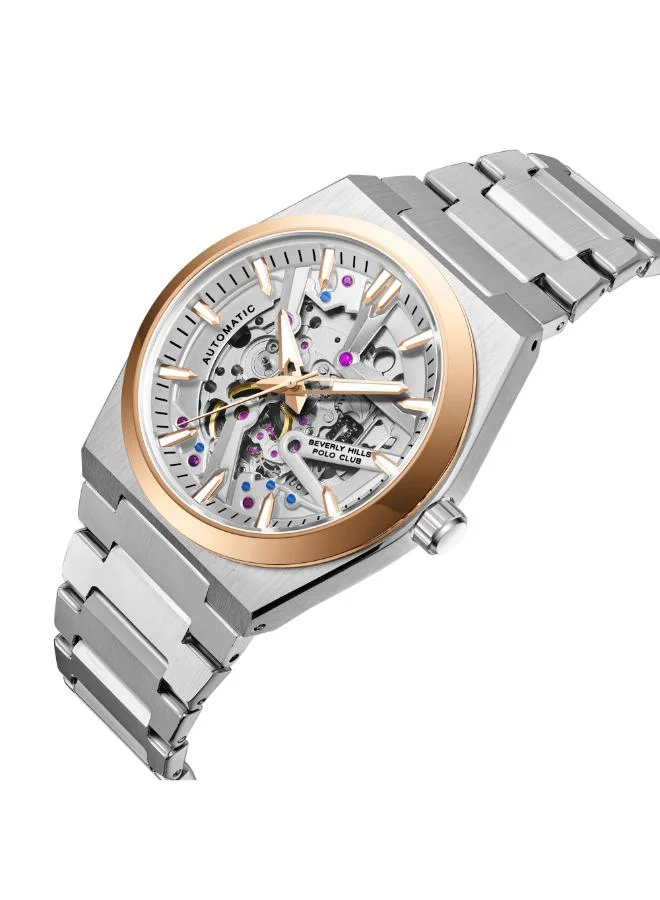 BEVERLY HILLS POLO CLUB BEVERLY HILLS POLO CLUB BP3731X.530 Men's Automatic Skeleton Display Watch & Metal Strap Silver