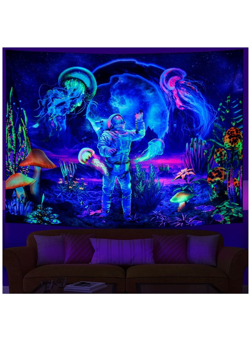 SYOSI Tapestry Wall Hanging, Astronaut& Jellyfish, Glow under UV Light, Tapestry for Bedroom Aesthetic, Home Decoration Living Room, Study, Party, Preppy Room Decor, 130×150cm  - Image 2